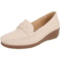 Ital-Design Damen Mokassins mit geflochtenem Detail und rutschfester Sohle Slipper (91117458) Keilabsatz/Wedge Mokassins in Beige