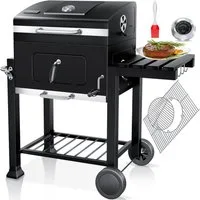 KESSER Holzkohlegrill Grill Grillwagen BBQ Smoker XL Holzkohlegrill mit Deckel, Rädern, Edelstahl-Griff, Grillrost und Thermometer Standgrill Kohlegrillwagen