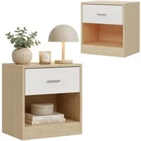 relaxdays Nachtschrank Nachttisch mit Schublade Holzoptik-Weiß, 2er-Pack