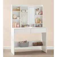 VASAGLE Schminktisch Kosmetiktisch mit LED-Beleuchtung, 3 Lichtfarben, mit verstellbaren Ablagen, 2 Schubladen, 40 x 90 x 145 cm