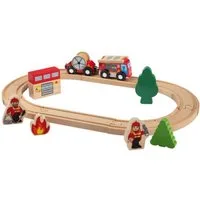 Playtive Spielzeugeisenbahn-Set Bahnset 18-tlg. Holzspielzeug Bahnset Feuerwehr, (Spielset, 18-tlg., mehrteiliges Spielset), Holzeisenbahn mit Themenwelt und Zubehör