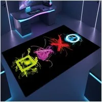 TeppichHome24 Teppich Gaming Teppich mit neonfarbigen Symbolen, rechteckig, pflegeleicht, gleichmäßige Oberfläche, für Fußbodenheizung geeignet