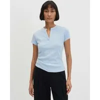 someday Kurzarmshirt Kleoh detail mit V-Ausschnitt Stehkragen, schmale Silhouette für cleanen Look