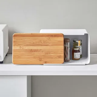 Brotkasten abnehmbares Schneidebrett Metall Bambus 31,5x18,5x24,5cm | Yamazaki Tower. Stilvolle Brotbox mit Holzdeckel für moderne Küchen und Ordnung.