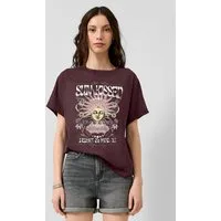 QS Kurzarmshirt T-Shirt Gewaschenes Print-Shirt mit überschnittener Schulter