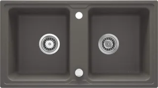 Neuesbad 2-Becken Granitspüle ohne Abtropffläche 780x435x180, 3,5'', Anthrazit Metallic, mit Zubehör NB1DEZQZT2031