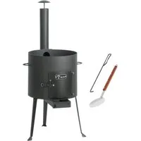 BBQ-Toro Feuerstelle Kazan Ofen Ø 34 cm, Gulaschkessel mit Schaumlöffel, Schürhaken