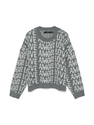 VERO MODA - VMLOVE LS O-NECK PULLOVER BOO Medium Grey Melange - Gr. - L