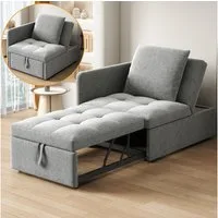 Merax Schlafsofa, Verstellbares Multifunktionsbett Daybett Sofa Tagesbett 1 Teile, 3-in-1 Sofabett mit Rückenlehnenfunktion & Kissen, Leinenstoff