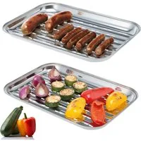bremermann Grillplatte Grillschale 2er-Set, Grillpfanne Edelstahl ca. 35 x 24,5 cm Platte (2-St), perforierte Oberfläche