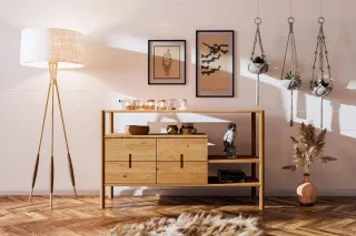Kommode Schrank SAGA Buche massiv 142x86x46 cm