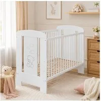 Best for Kids Babybett 120x60cm mit und ohne Matratze, 4-teilig, aus Buchenholz, 1-tlg., Kinderbett, Babybett 60x120 cm mit 3 herausnehmbare Schlupfsprossen