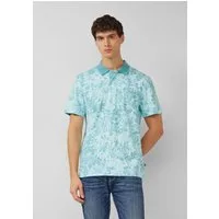 s.Oliver Kurzarmshirt Polo-Shirt Poloshirt mit All-over-Print und Flammgarnstruktur