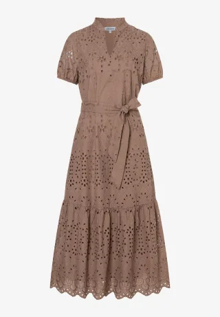 MORE & MORE - Broderie Anglaise Kleid braun - Gr. - 36