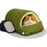 LaCute Tierbett Katzenhöhle 2-in-1 faltbar Plüsch Katzenbett Haustierbett klein, Plüsch (Polyester), 2-in-1 Katzenhöhle faltbar Plüschbett für Katzen kleine Hunde
