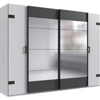 Wimex Dreh-/Schwebetürenschrank Stockholm (Schiebetüren, Drehtüren, Einlegeböden, Kleiderstangen, 1-St., Industrie Design, mit Spiegel, Bügelgriffe und Griffleisten in schwarz) 270x65x210cm weiß graphit
