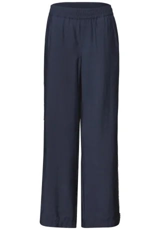 Street One - Hose mit weitem Bein und dekorativen Häkel-Details blau - Gr. - 32
