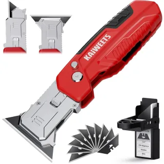 KAIWEETS Utility Knife Scraper 2-in-1 Folding Box Cutter Zinc Alloy Body Retractable Design 3 Angle Locking 10pcs SK2 Hi