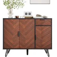 Merax Sideboard im Holzoptik mit Schubladen und 3 Türen (Wohnzimmerschrank, Highboard, Aufbewahrungsschrank mit vielseitiger Stauraum), Kommode mit höhenverstellbaren Einlegeböden, Anrichte, Breit: 90cm