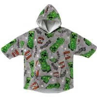 Minecraft Poncho - Bequemer Überwurf mit Kapuze in Einheitsgröße (1-St) geeignet für Kinder von 7-14 Jahren