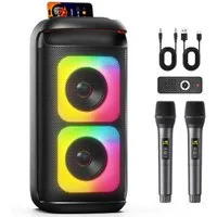 JYX Tragbarer Bluetooth-Speaker mit 2 Funkmikrofonen Bluetooth-Lautsprecher (Bluetooth, 180 W, Kräftiger Bass, Disco-RGB-Licht & bis zu 8 Std. Spielzeit)