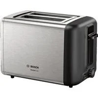BOSCH Toaster DesignLine TAT3P420DE, Integrierter Edelstahl-Brötchenaufsatz, 2 kurze Schlitze, 820 W, Abschaltautomatik, Auftaufunktion, Liftfunktion, Breit, Edelstahl