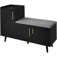 Refined Living Schuhbank Schuhbank Schuhtruhe Sitzbank mit drei Stauraumtüren,Sitzbank Flur (Maße: B100/T34/H69 cm,Schuhbank mit Stauraum, Sitzbank mit Polster, Flurmöbel Sitzbank, Schuhschrank Holz Metall, Garderobenbank, Schuhregal mit Sitzbank, Mi