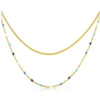 Made by Nami Choker Doppelreihige Kette Damen Gold in Schlangendesign und mit Perlen, Robuster Karabiner Verschluss Boho Schmuck - 40 + 5 cm