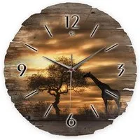 Kreative Feder Wanduhr Wanduhr "Giraffe in Afrika" aus Naturholz (ohne Ticken, Funk- oder Quarzuhrwerk, ⌀ 30cm, außergewöhnlich)