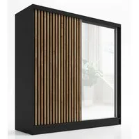 A&J MöbelLand GmbH Schiebetürenschrank LUNO 2-türiger Kleiderschrank mit Spiegel, Lamellen. (TOP ANGEBOT! Geräumiger Schrank mit einer Breite von 200 cm und Spiegel, ideal zur Aufbewahrung von Kleidung und Accessoires. TOP PRODUKT! Wählen Sie das ide