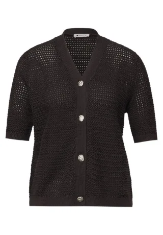 Street One - Cardigan mit V-Ausschnitt, Halbarm und Strukturmuster braun - Gr. - 36