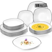 SÄNGER Tafelservice Bilgola Black Rim (18-tlg), 6 Personen, Porzellan, Weiß mit schwarzen Akzenten, spülmaschinengeeignet, Premium Collection