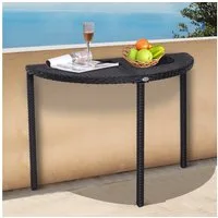 Outsunny Beistelltisch Garten Gartenmöbel halbrund Polyrattan (Tisch, 1-St., Balkontisch), Metall Schwarz 100 x 50 x 74 cm