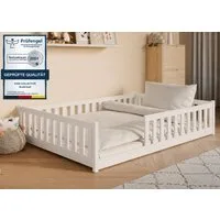 Kids Collective Kinderbett Bodenbett Bett mit Rausfallschutz & Lattenrost Montessori Bett Kinder (Jungen, Mädchen, Kinder, weitere Größen 80x160, 80x180, 90x190, 90x200, 120x200 cm), mit Matratze Jugendbett Einzelbett Baumwolle 140x200 cm