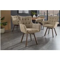 riess-ambiente Drehstuhl THOR taupe / braun - Strukturstoff, Eichenholz, 360° drehbar, Armlehne (Einzelartikel, 1 St), Retro-Polsterstuhl - ideal für Ess-, Arbeits-, Wohnzimmer und Büro