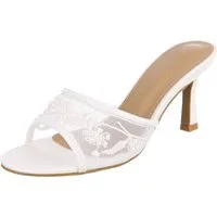 Ital-Design Damen Festliche Sandalette High Heel mit Perlen-Details Pantolette (91895938) Pfennig-/Stilettoabsatz Sandalen & Sandaletten in Weiß
