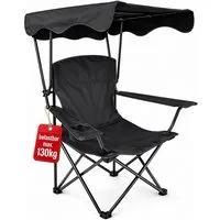 BigDean Faltstuhl Campingstuhl mit Sonnenschutz Schwarz Sonnendach Getränkehalter (Packung, 1 St), Integrierter Sonnenschutz, Faltbar, Tragetasche, Getränkehalter