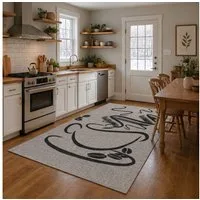 Vimoda Teppich Küchenteppich, Trendiger Kaffee Teppich in Schwarz, Grau & Braun, Rechteckig, Höhe: 5 mm, Küchenteppiche, Cappuccino, Kaffee, Tasse, Esszimmer, Küche