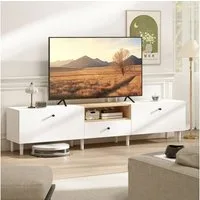 HOMCOM TV-Board für Fernseher bis zu 90 Zoll (TV Lowboard, 1 St., Fernsehschrank), für Wohnzimmer, Schlafzimmer, Weiß+Naturholz