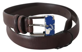 Costume National Ceinture à boucle argentée en cuir véritable marron pour femme