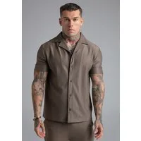 Siksilk Kurzarmhemd SikSilk Herren Braun Plisse Shirt