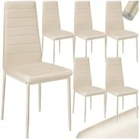 tectake Esszimmerstuhl Küchenstuhl gepolstert mit Kunstlederbezug, 45 x 48 x 98,5 cm (Armlehnstuhl Thomas in beige, 6 St), hohe Rückenlehne, massive Holzbeine, bodenschonende Kunststoffkappen