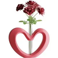 Shapes - Decorations Dekovase Herzvase, Deko in Herzform mit Glasröhrchen, Valentinstag Geschenk, Glasröhrchen für einzelne Blume