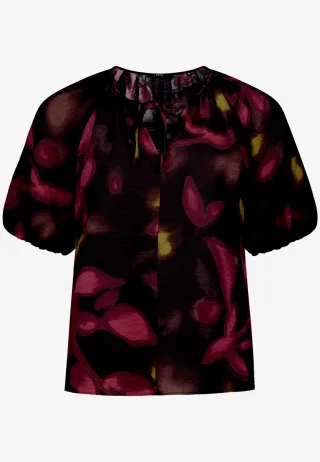 zero - Schlupfbluse kurzarm mit Blumen Black/Dark Red - Gr. - 44