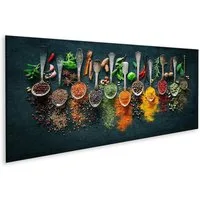 islandburner Leinwandbild Bild auf Leinwand Bunte Verschiedene Kräuter Gewürze Kochen Dunkler Hi