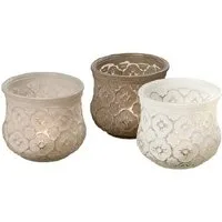 BOLTZE GRUPPE GmbH Tischvase Windlicht Tunis Glas lackiert Taupe/Grau/weiß H.9 cm Ø.11 cm 3er Set