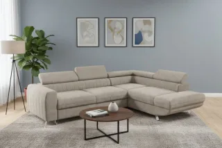 Ecksofa mit Schlaffunktion MARIOS Sofa Stoff Dunbar Cappuccino Ottomane Rechts