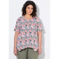 Ulla Popken T-Shirt T-Shirt Tiere A-Linie Zipfelsaum V-Ausschnitt