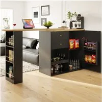 Flieks Bartisch 360° drehbare Stehtisch mit Sideboard (Set, 1-St., mit 2 Schubladen und 1 Türen), ausziehbar Esstisch mit Aufbewahrungsschrank Bistrotisch Schwarz