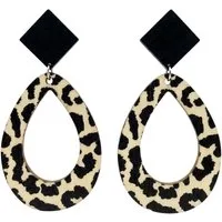 KARMA Paar Ohrhänger XL Damen Ohrringe Zebra od. Leo Weiß Braun (Statementohrringe, 2-tlg., Sommer Accessoire Statement-Ohrschmuck), 7,5 cm Holz modern Damenohrringe groß